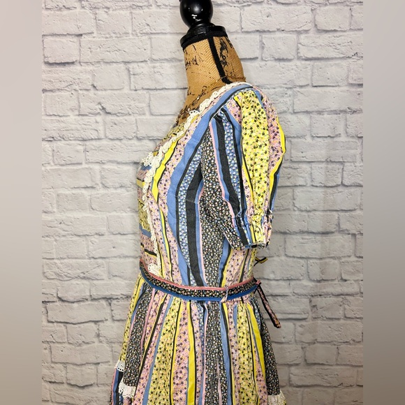 Vintage 50s Dress Full Circle Patchwork Square Line Dance Lace Trim Country - Picture 8 of 13